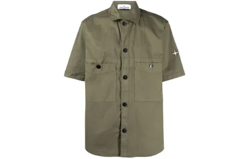 STONE ISLAND Shirts Men's Green Lapel Moderate Workwear