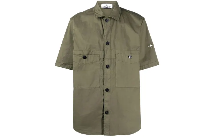 STONE ISLAND Shirts Men's Green Lapel Moderate Workwear