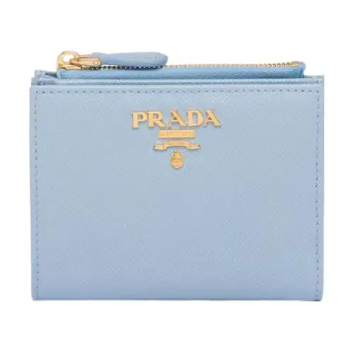 PRADA Saffiano Leather Wallet Small Women's Light Blue
