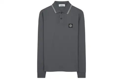 STONE ISLAND Polo Shirts Men's Gray Polo Collar Moderate Straight Fit