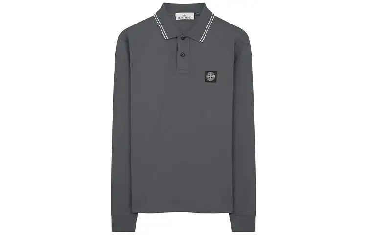 STONE ISLAND Polo Shirts Men's Gray Polo Collar Moderate Straight Fit