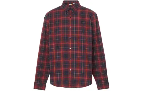 Timberland STRETCH POPLIN TARTAN Shirt Men's Dark Red