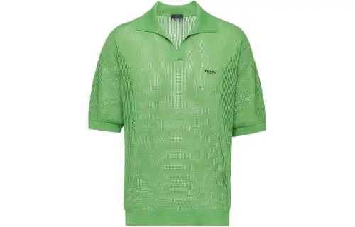 PRADA Polo Shirts Men's Green V Neck Moderate