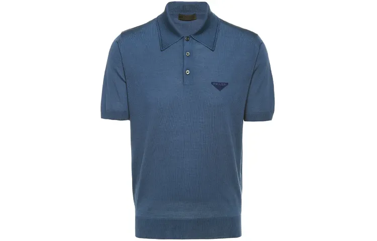 PRADA Polo Shirts Men's Blue Polo Collar Moderate Straight Fit