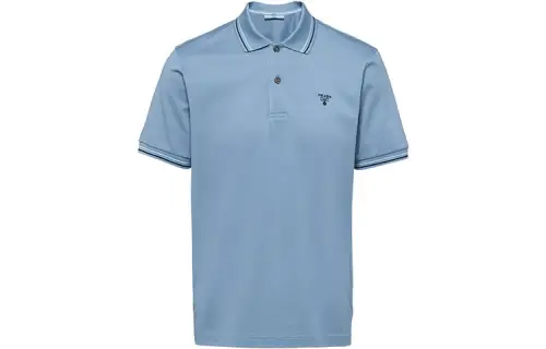 PRADA Polo Shirts Men's Blue Polo Collar Moderate Straight Fit