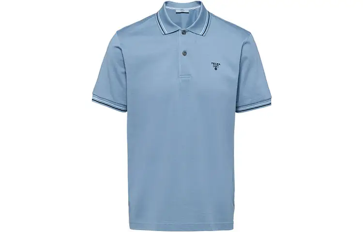 PRADA Polo Shirts Men's Blue Polo Collar Moderate Straight Fit