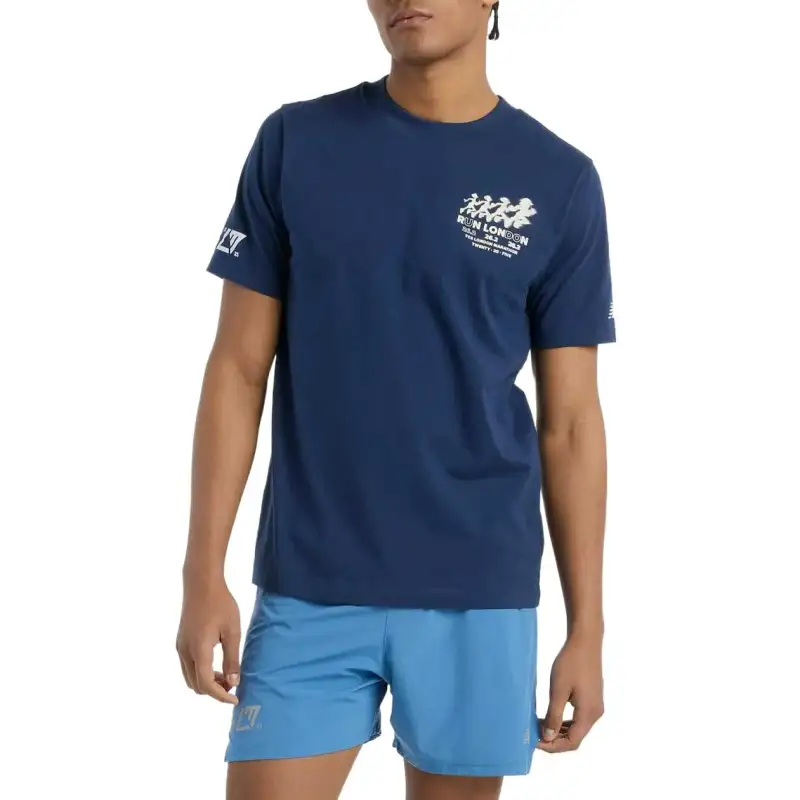 New Balance T Shirts Men's Blue Crew Neck Moderate Straight Fit
