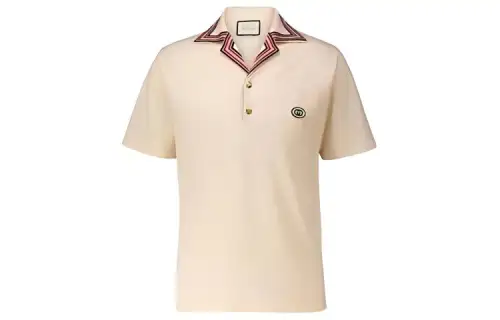 GUCCI Polo Shirts Men's Ecru Polo Collar Moderate Straight Fit