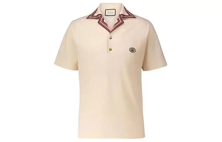 GUCCI Polo Shirts Men's Ecru Polo Collar Moderate Straight Fit