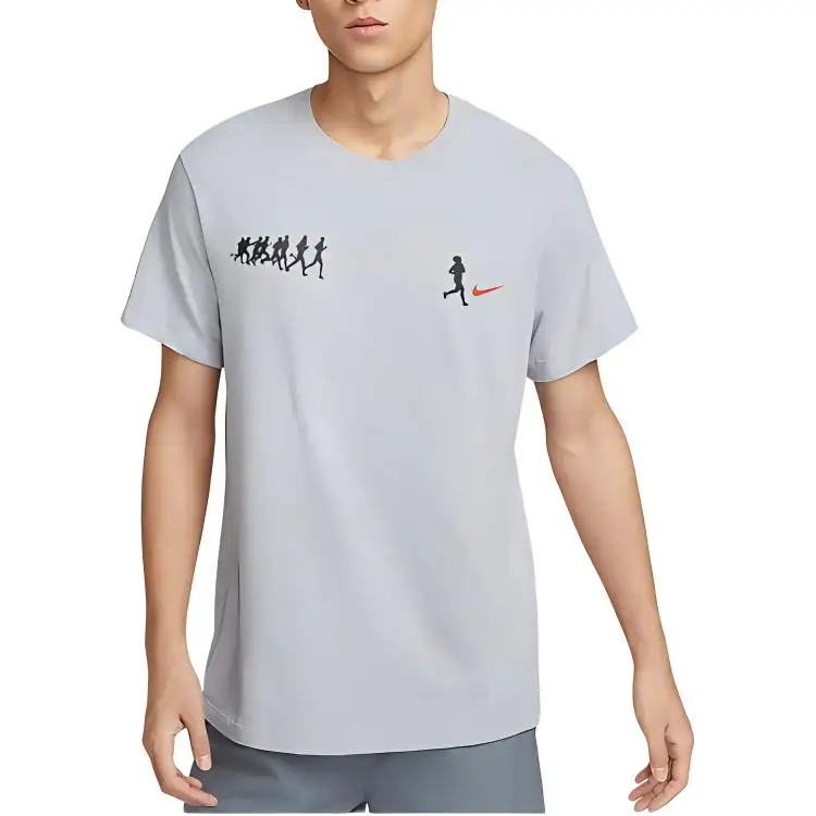 Nike T Shirts Men's Gray White Crew Neck Moderate Straight Fit