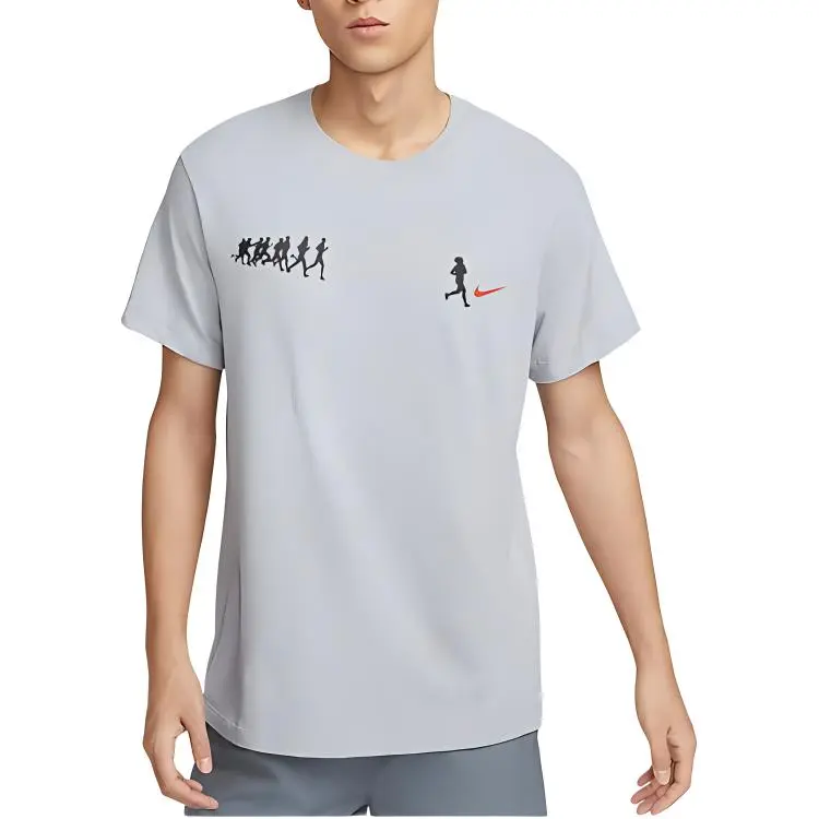 Nike T-Shirts Men's Gray White Crew Neck Moderate Straight Fit