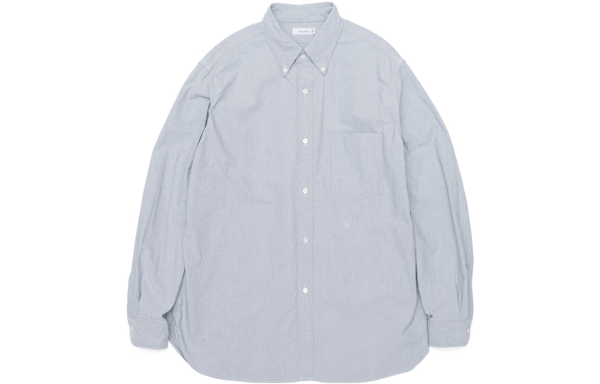 Рубашка nanamica FW21 Button Down Wind Shirt (синяя) — фото 2