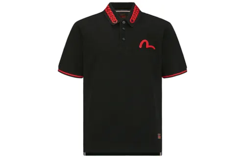 EVISU Polo Shirts Men's Black Polo Collar Moderate Straight Fit