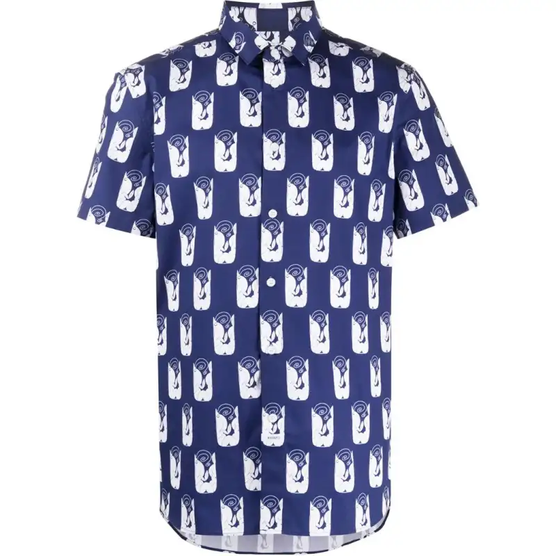 KENZO Shirts Men's Blue Lapel Moderate Shirt
