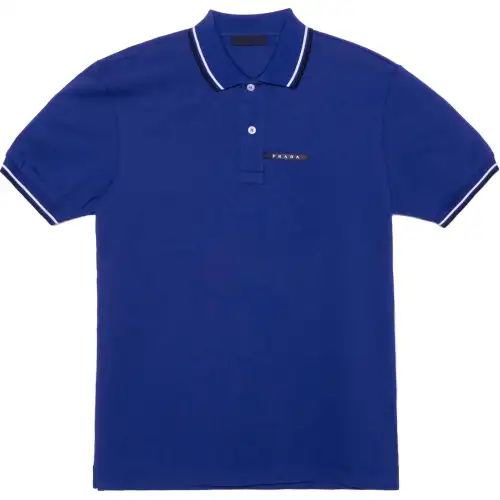 PRADA Polo Shirts Men's Blue Polo Collar Moderate Straight Fit