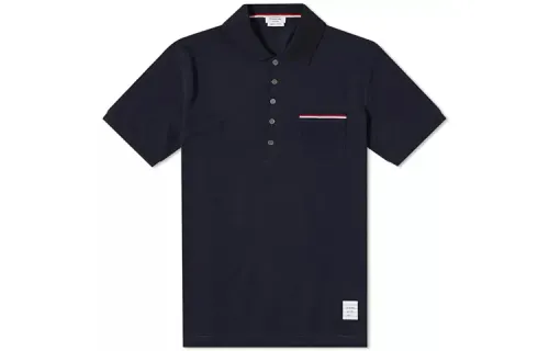 THOM BROWNE Tom Brown SS22 Pocket Short Sleeve Solid Color Polo Shirt Summer Men's Navy Blue