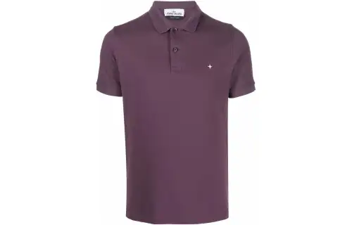 STONE ISLAND Polo Shirts Men's Purple Polo Collar Moderate Straight Fit