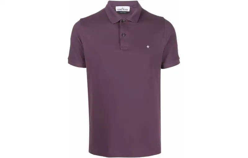 STONE ISLAND Polo Shirts Men's Purple Polo Collar Moderate Straight Fit