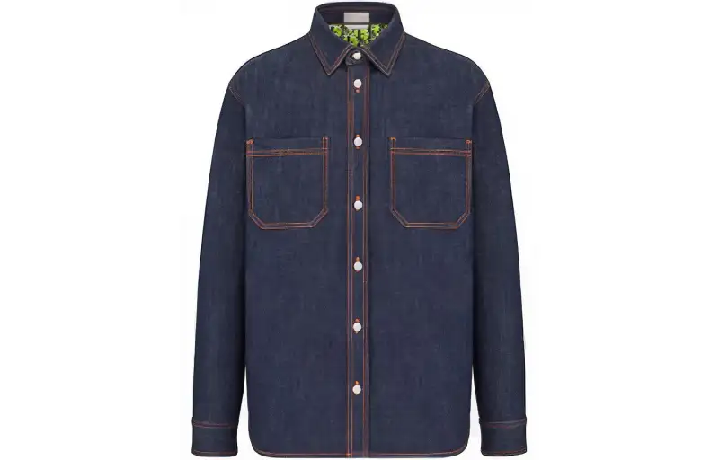 DIOR Quarterly New Products Shirts Men's Blue Pointed Collar Moderate Denim