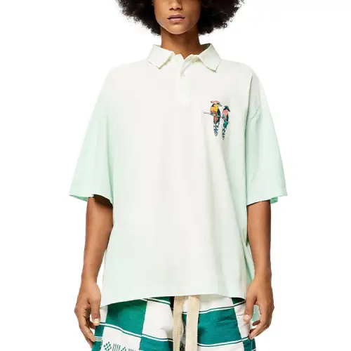 LOEWE Polo Shirts Men's White Polo Collar Moderate Straight Fit