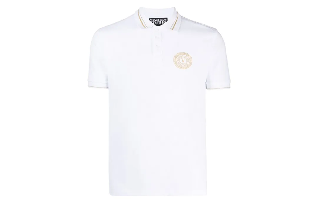 VERSACE JEANS COUTURE Polo Shirts Men's White Polo Collar Moderate Straight Fit