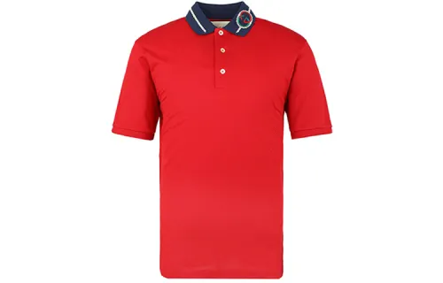 GUCCI Polo Shirts Men's Red Polo Collar Moderate Straight Fit