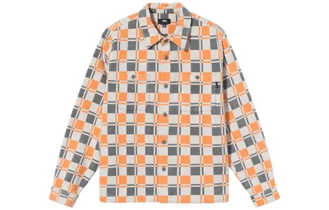 Stussy Shirts Men's Orange Lapel Moderate Other
