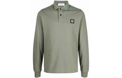 STONE ISLAND Polo Shirts Men's Green Polo Collar Moderate Straight Fit