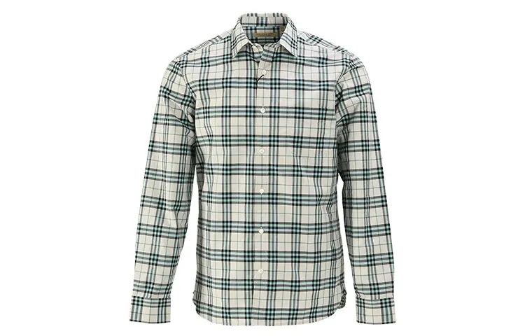 Burberry Shirts Men's Green Plaid Pointed Collar Moderate Shirt