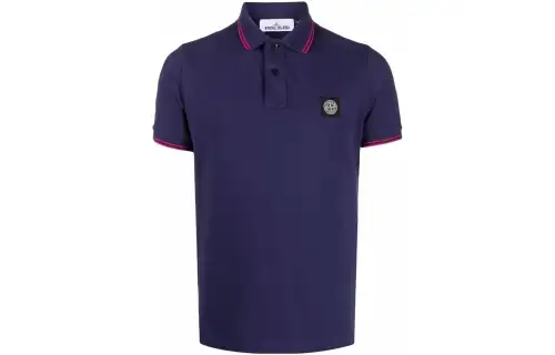 STONE ISLAND Polo Shirts Men's Dark Blue Polo Collar Moderate Straight Fit