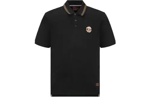 EVISU Polo Shirts Men's Black Polo Collar Moderate Straight Fit
