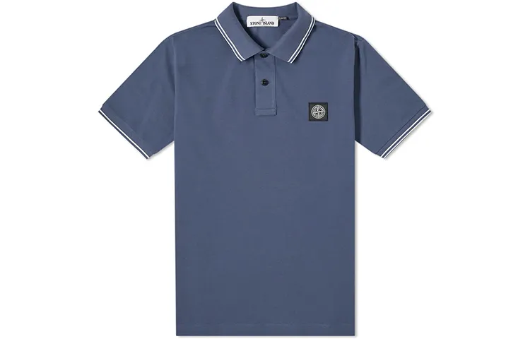 STONE ISLAND Polo Shirts Men's Blue Polo Collar Moderate Straight Fit