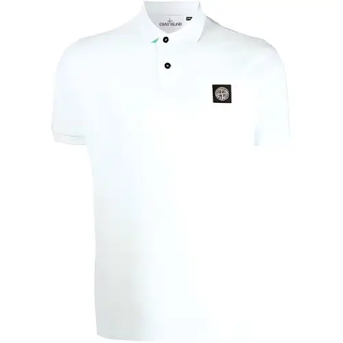 STONE ISLAND Polo Shirts Men's Light Green Polo Collar Moderate Straight Fit