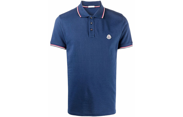 Мужская футболка-поло Moncler SS22 LogoPolo (синяя)