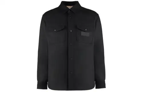GUCCI Logo Patch Collared Long-Sleeve Shirt