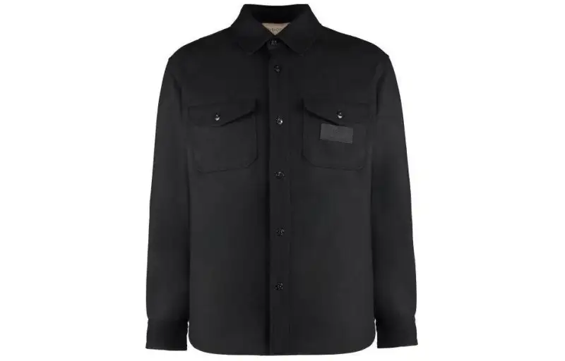GUCCI Logo Patch Collared Long-Sleeve Shirt