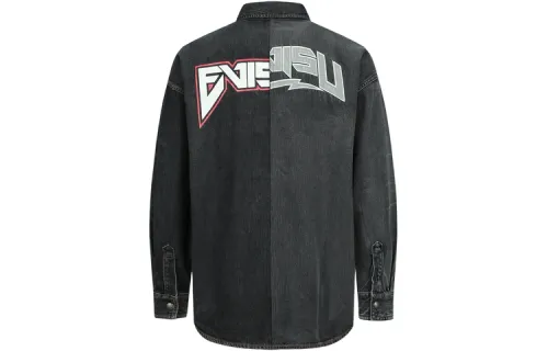 EVISU Shirts Men's Black Gray Color Lapel Moderate Other