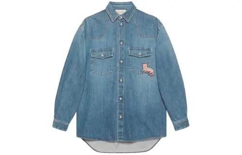 【Previous Season】eco-washed cat-patch organic denim shirt