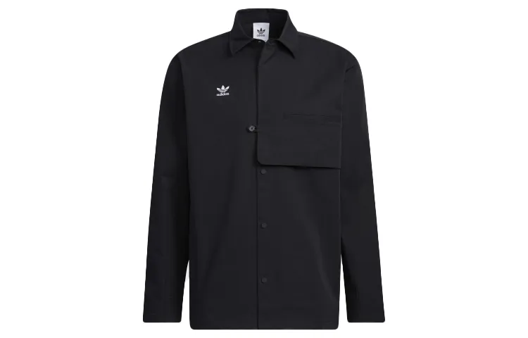 adidas originals Solid Color Buckle Lapel Long Sleeves Shirt Black