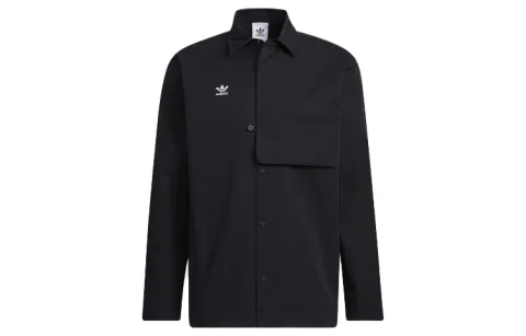 adidas originals Solid Color Buckle Lapel Long Sleeves Shirt Black