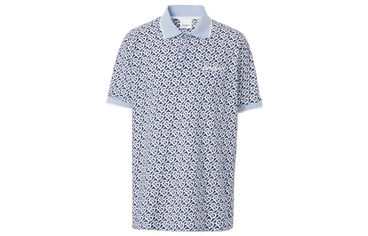 Burberry Polo Shirts Men's Blue Polo Collar Moderate Straight Fit