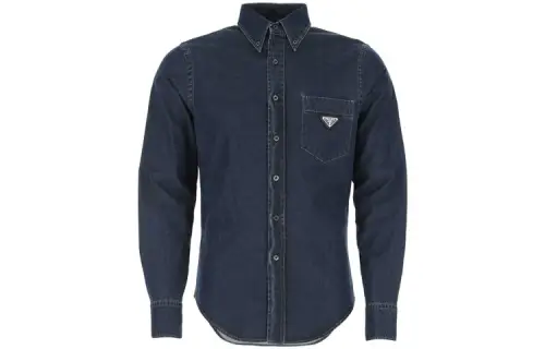 PRADA Shirts Men's Blue Pointed Collar Moderate Denim