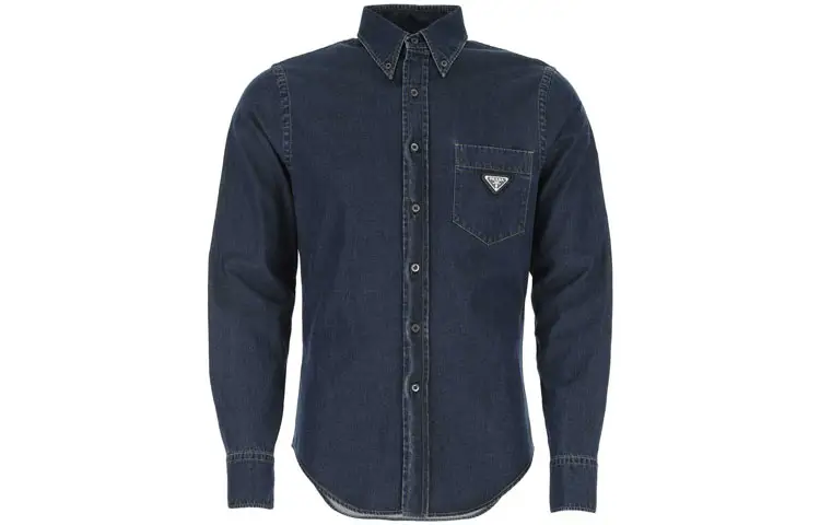 PRADA Shirts Men's Blue Pointed Collar Moderate Denim
