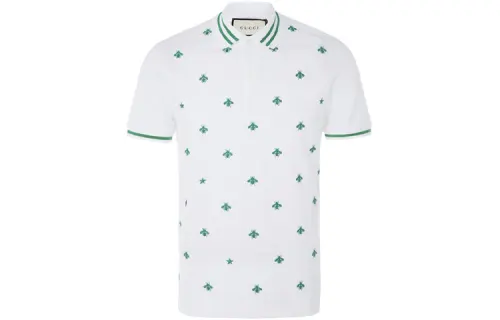 GUCCI Polo Shirts Men's White Crew Neck Moderate Straight Fit