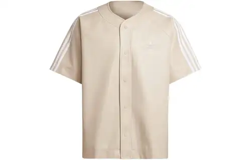 adidas originals Faux Leather Adicolor 3-Stripes Baseball Shirt Beige