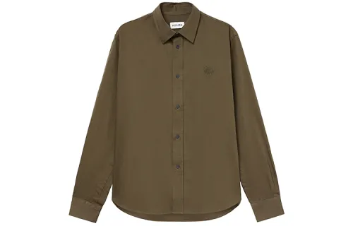 KENZO Classic Tiger Head Shirts Men's Army Green Square Collar Moderate Shirt