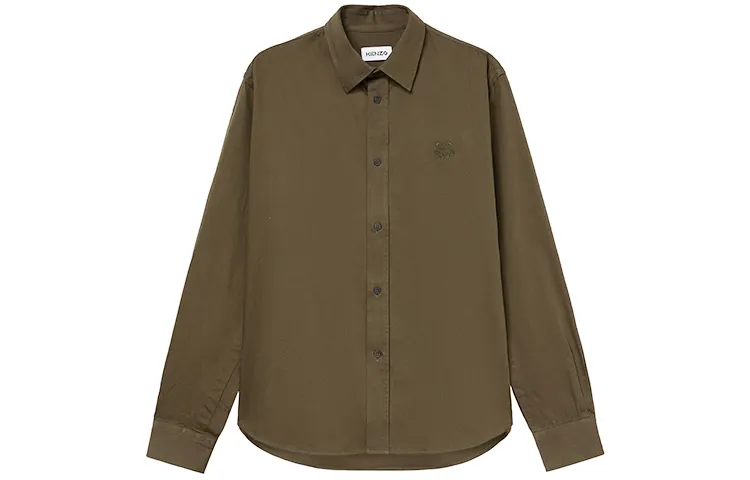 KENZO Classic Tiger Head Shirts Men's Army Green Square Collar Moderate Shirt