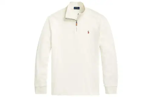 Polo Ralph Lauren Classic pony, white long-sleeve with zipper, logo embroidery service, high collar