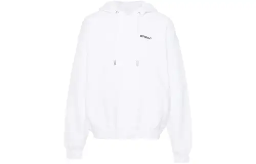 Off Logo Embroidered Drawstring Hoodie