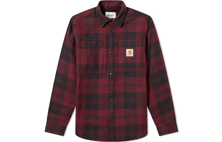 Carhartt WIP Shirts Men's Red Black Plaid Lapel Moderate Other